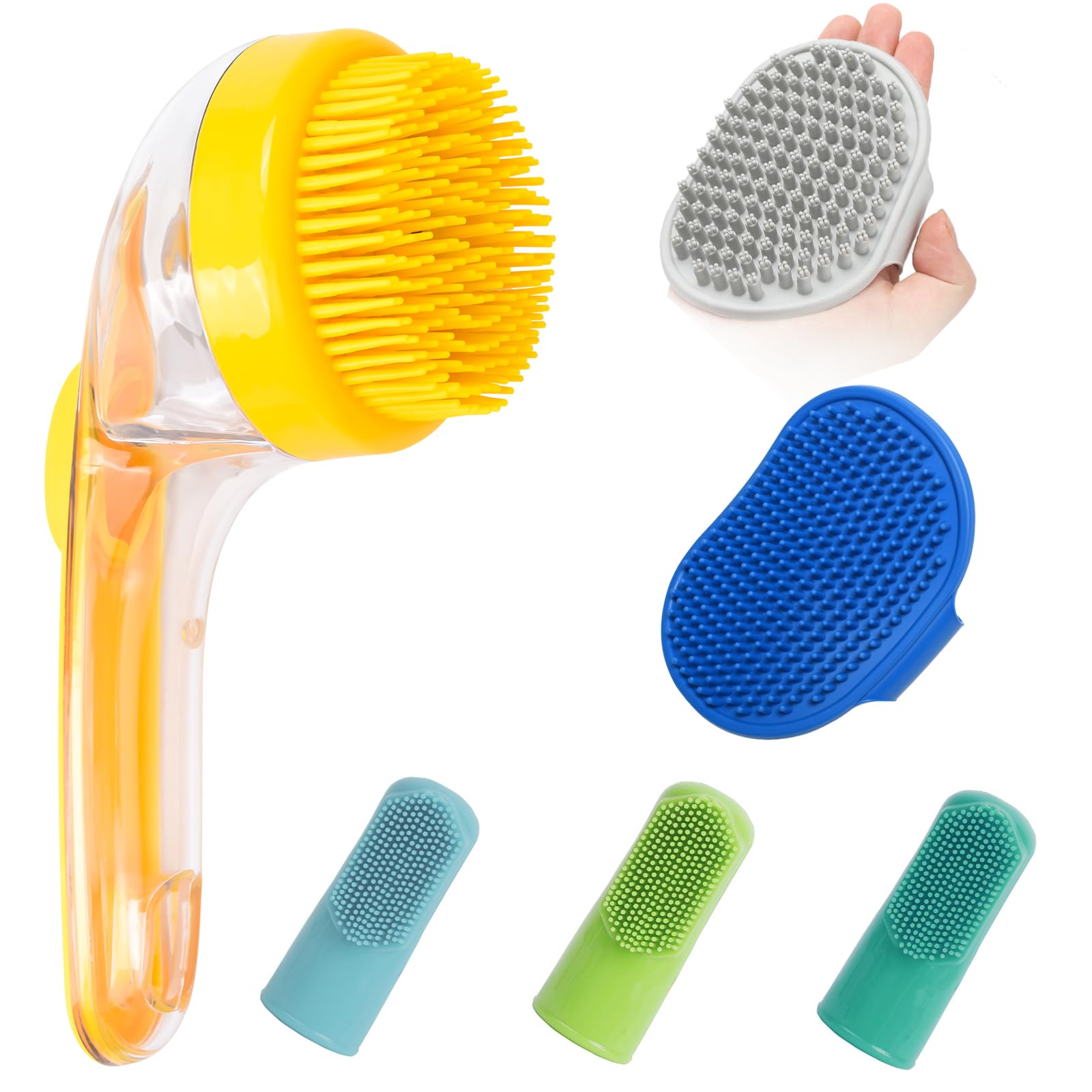 View 1 of (6 Pcs) ELEGX Pet Grooming Bath Massage Brush with Soap and Shampoo Dispenser Soft Silicone Bristle for Long Short Haired Dogs Cats Shower