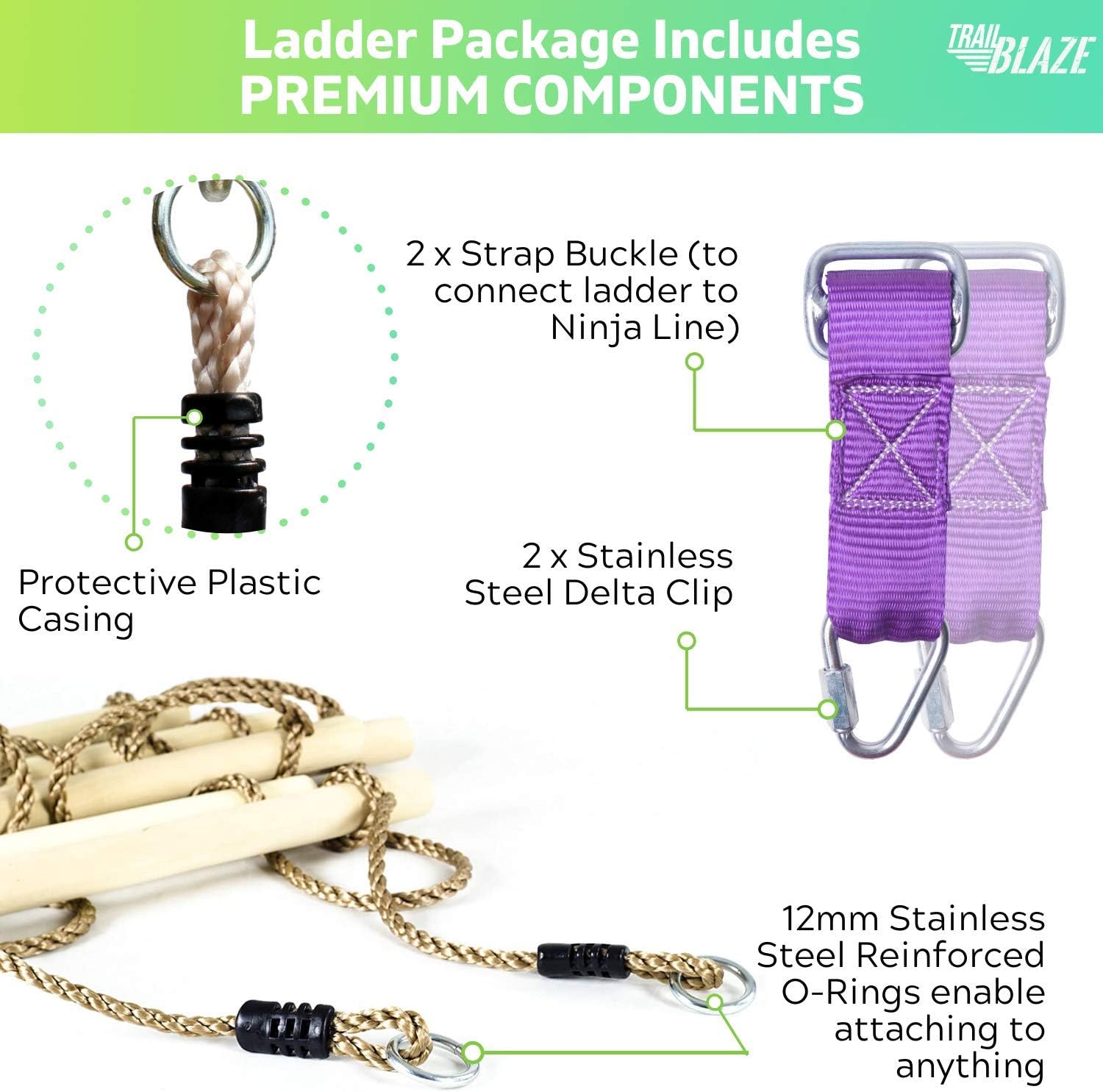 Trailblaze Premium Climbing Rope Ladder for Kids 6ft - Connects to Anything! Ninja Warrior Obstacle Course for Kids, Playground Swingset Accessories, Outdoor Play Equipment for Kids: Toys & Games