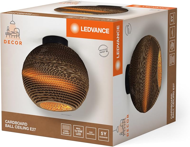 Decor Cardboard Ball marron en carton ondulé, léger, E27, diamètre