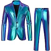 Mens 70s Disco Outfits Set Shiny Sequin Suit and Pants Halloween Costume