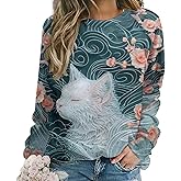 DMOYALA Cat Sweatshirts for Women Cute Cat Sweater Graphic Crewneck Sweatshirts Oversized Novelty Funny Sweatshirts Sweater