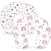 Nursing Pillow Cover 2 Pack Soft & Adorable Slipcovers for Breastfeeding Pillows, Comfortable Stretchy Feeding Pillow Covers for Baby Girls Boys Newborn, Removable Pillow Case (Rainbow)