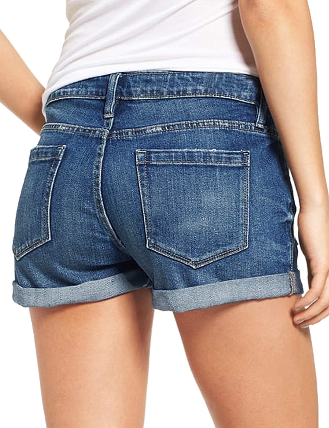 luvamia Women's Ripped Denim Jean Shorts Mid Rise Stretchy Folded Hem Short Jeans at  Women’s Clothing store