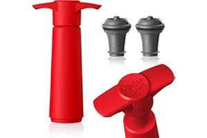 Vacu Vin Wine Saver Pump Red with Vacuum Wine Stopper - Keep Your Wine Fresh for up to 10 Days - 1 Pump 2 Stoppers - Reusable