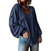 BTFBM Womens Fall Fashion 2026 Long Sleeve Shirts Casual V Neck Ribbed Knit Blouses Pullover Trendy Loose Fit Tunic Tops