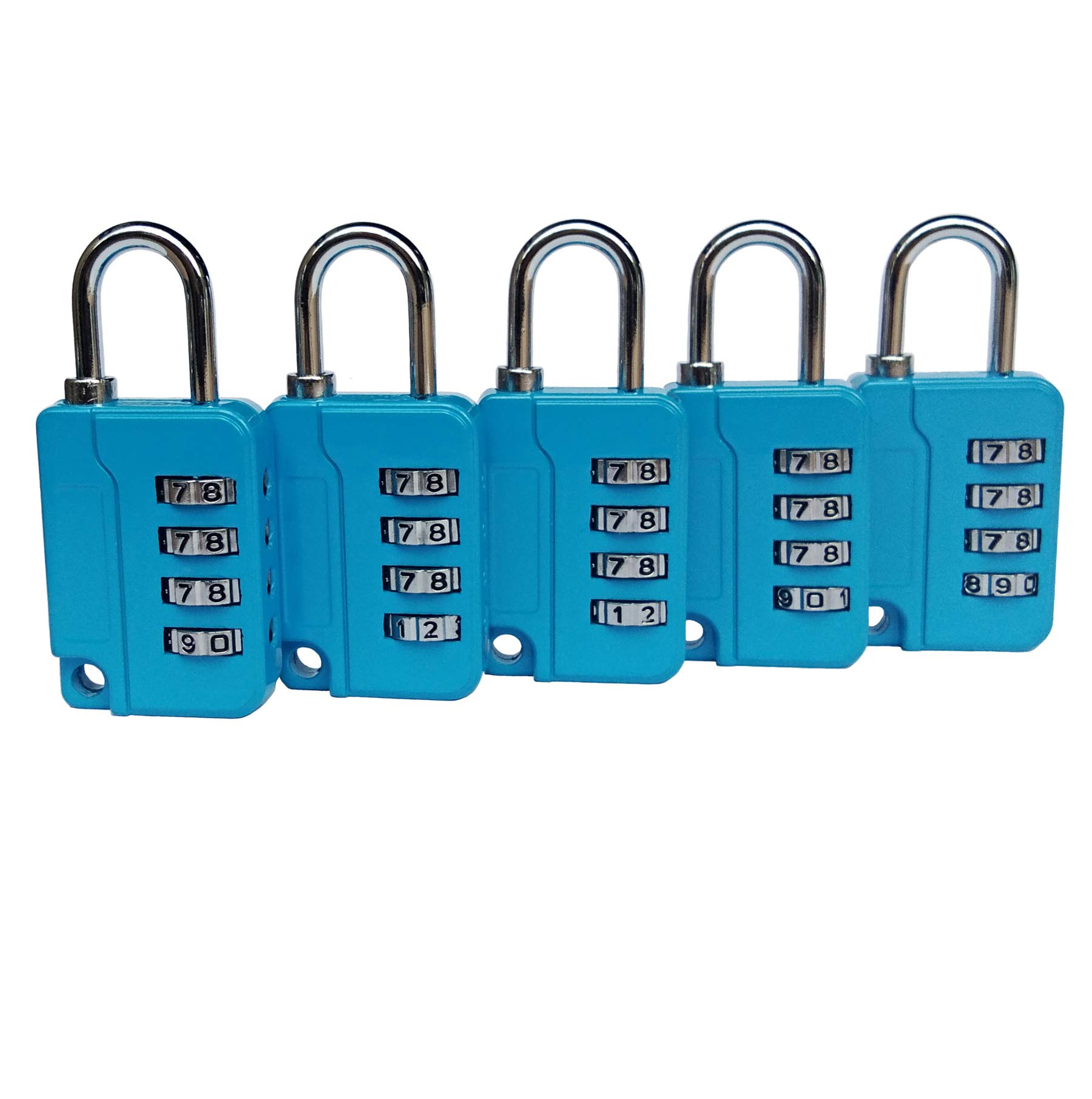 ZPLIUST - 4 Digit Combinations Padlock The Safe Cipher Lock, for Gym Outdoor & School Employee Locker, Toolbox, Fence, Hasp Cabinet, Resettable Combo Locks (Blue 5 Pack)