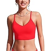CRZ YOGA V Shaped Longline Bikini Tops for Women - Padded Cropped Adjustable Spaghetti Straps Swimsuit Athletic Bathing Suit