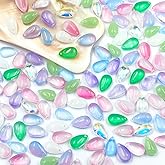 Glass Teardrop Beads - 140Pcs Transparent Water Drop Beads Teardrop Crystal Bead Bulk Glitter Loose Bead Charms Pendants for DIY Crafts Earring Bracelet Jewelry Making Costume Embellishments