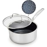 Blue Diamond 2QT Hybrid Stainless Steel Nonstick Sauce Pan with Glass Lid | PFAS-Free Ceramic Nonstick Chef's Pot, Diamond Bond, Induction &amp; All Cooktop Suitable, Dishwasher &amp; Oven Safe to 850F,Soups
