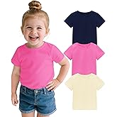 ZUEMET 3 Pack Baby Girls Short Sleeve T-Shirts Infant Soft Cotton Tee Toddler Girl Clothes Size 18M-5T