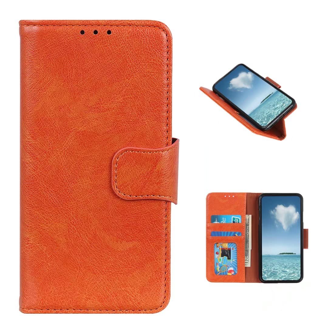 COQUE Nokia C2 2nd Editio Case, Leather Flip Wallet with Card Slot, Nappa Case for Nokia C2 2nd Editio-Orange