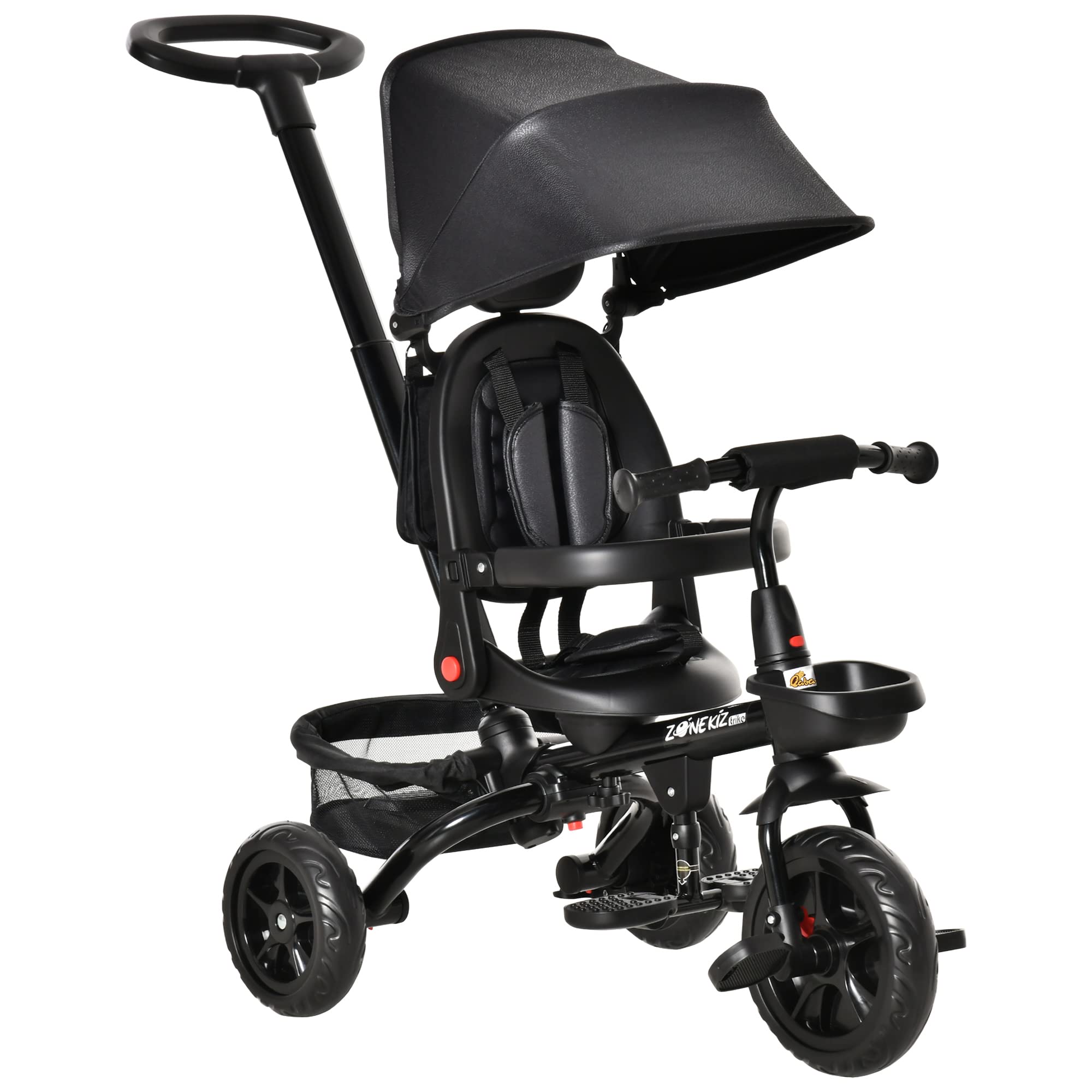 Photo 1 of ****SIMILAR ITEM****Qaba Kids Tricycle, 4 in 1 Foldable Trike with Reversible Seat, Adjustable Parent Handle, Safety Harness, Wheel Brakes, Removable Canopy, Storage, Tricycle for Toddlers 1-5 Years, Black