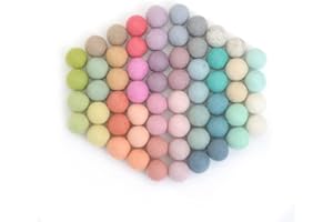 Glaciart One Felt Pom Poms, Wool Felt Balls (60 Pieces) 1 cm – 0.4 Inch, Handmade Felted 30 Pastel Colors (Green, Pink, Blue,