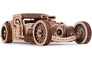 Wood Trick Hot Rod Wooden Model Car Kit to Build - Rides up to 32 feet - Detailed - 3D Wooden Puzzles for Adults and Kids to Build - Engineering DIY Mechanical Wood Model Kits for Adults