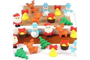 LOAVER 30 Pcs Christmas 3D Erasers for Kids Bulk,Xmas Assembled Santa Claus Reindeer Snowman Erasers Desk Pets for Xmas Party Favors Classroom Rewards Goodie Bag Stuffers Holiday Gifts