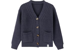 Happy Cherry Boy's Sweater Cardigan - Simple Solid Color Long Sleeve with Pockets Kid Knit Coats for Autumn and Winter