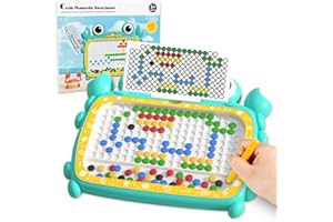 PUNIEAYI Magnetic Drawing Board Outdoor Toys for Kids, Doodle Board with 116Pcs Magnetic Beads and 1 Pen, Magnetic Dot Art Board with 20Pcs Double Sided Cards Educational STEM Travel Toys 14.2"x11.6"