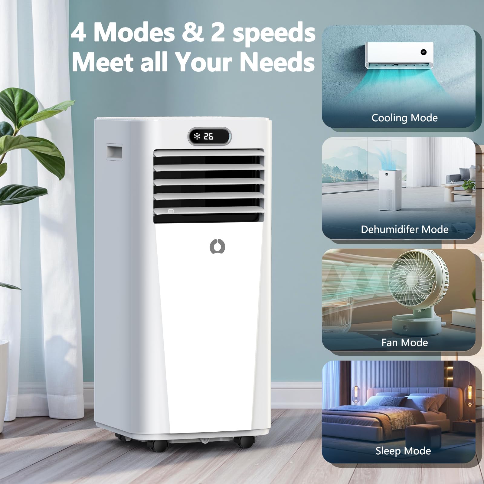 Portable Air Conditioners,10,000 BTU 3-in-1 Portable AC unit for Rooms up to 450 Sq. Ft, Featuring 24H Timer, Smart Sleep Mode, Window Kits Included, Perfect for Bedrooms, Kitchens, and Apartments.