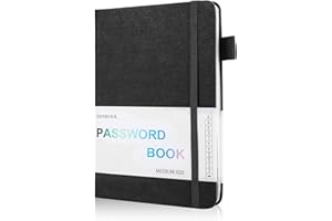TIANKOOL Password Book with Alphabetical Tabs-Hardcover Password Keeper for Internet & Computer Login, Recording Addresses, Usernames, Passwords, Password Organizer Notebook for Home or Office, 5.1x7 IN, Black