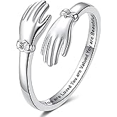 ZOEXUE S925 Sterling Silver Hug Rings for Women Adjustable Hugging Hands Ring with Gift Box & Card Hugs Thumb Band Jewelry Birthday Gifts for Granddaughter Daughter Mom Sister Friends