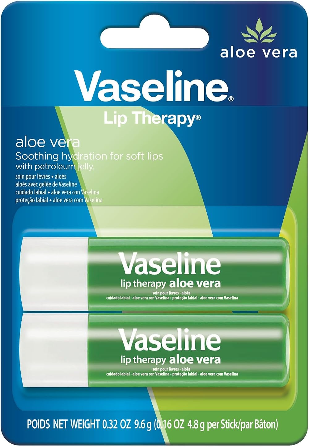 Vaseline Lip Therapy Aloe Care 2 x 4.8g Lip Balm Sticks