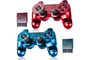 Burcica Wireless Controller for PS-2 Play 2 Double Vibration 2 - ClearBlue and ClearRed