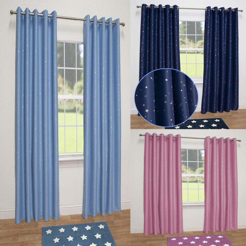 John Aird Stars Thermal Blackout Eyelet Curtains (Blue, 90" Wide x 54