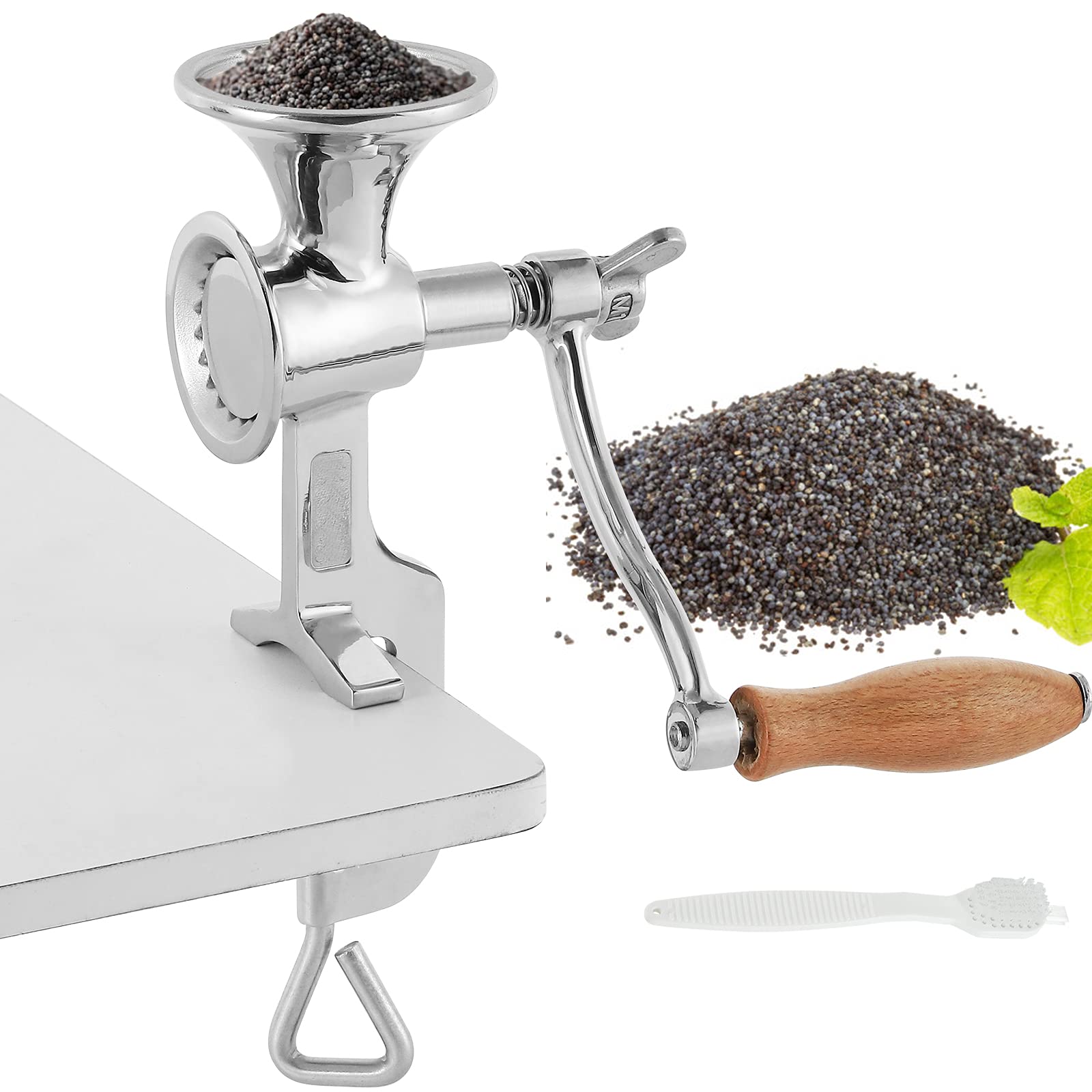 Photo 1 of Moongiantgo Hand Grain Mill Grinder Poppy Seeds Mill Stainless Steel Coarseness Adjustable Table Clamp Hand Crank 50g Small Hopper for Pepper Corn Wheat Barley Soybeans Chickpeas Bird feed