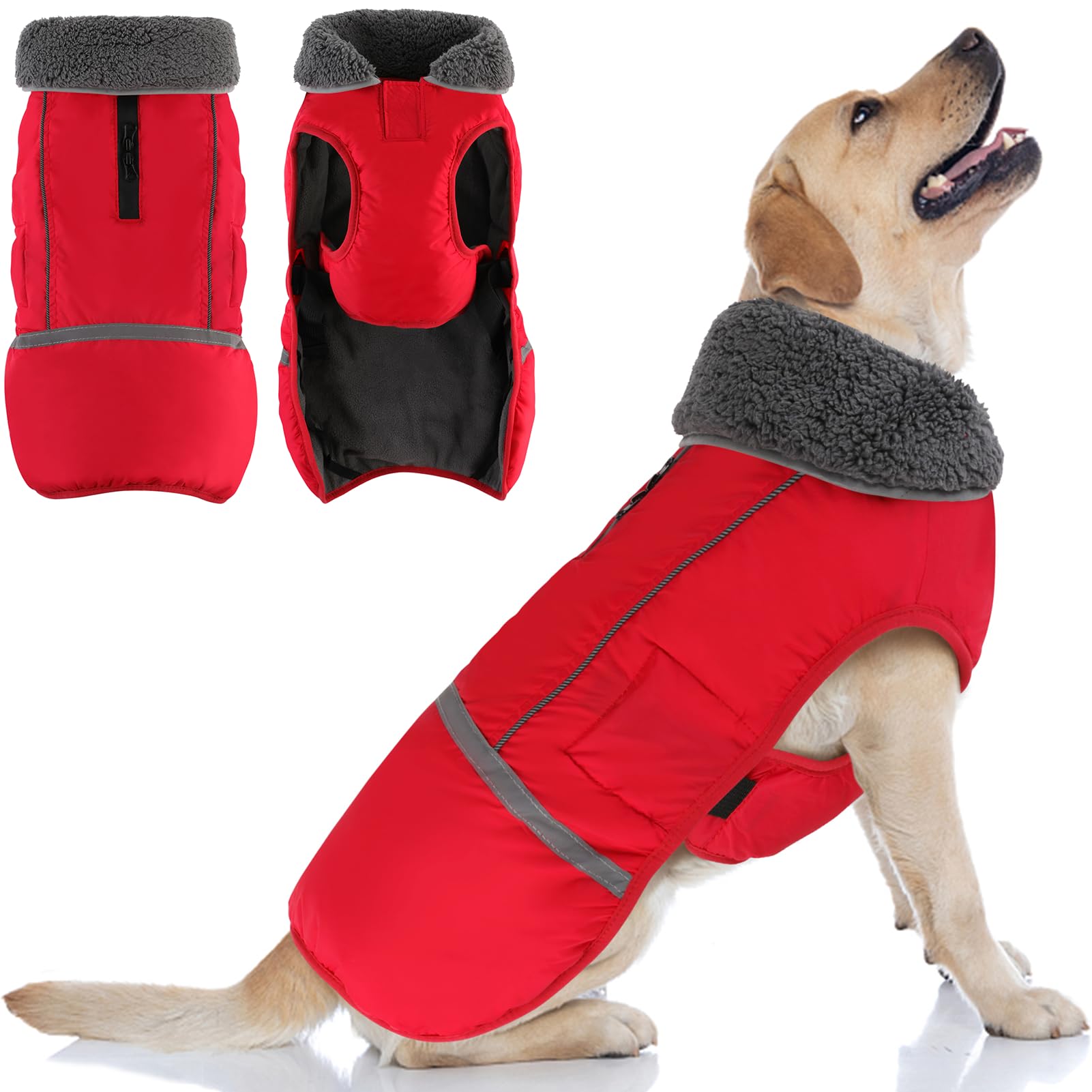 Photo 1 of Doglay Dog Coat, Waterproof Dog Jacket Pet Winter Coat for Cold Weather with Thicken Furry Collar, Reflective Puppy Winter Jacket Warm Fleece Lining for Small Medium Large Pets