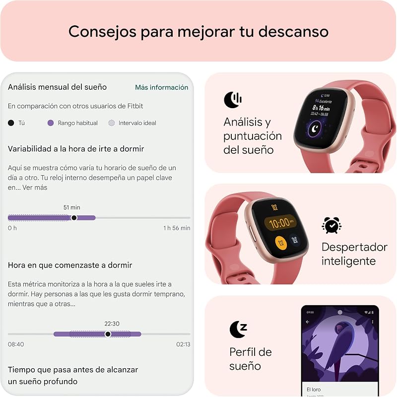 Fitbit versa 4, smartwatch rosa areia/cobre rosa, unissex-adulto, areia rosa/cobre rosa alumínio, tamanho único