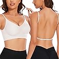 Anncude Low Back Bra Seamless Padded Bralettes for Women V Neck Mutiway Bras Halter Thin Straps Invisible Backless Bralette