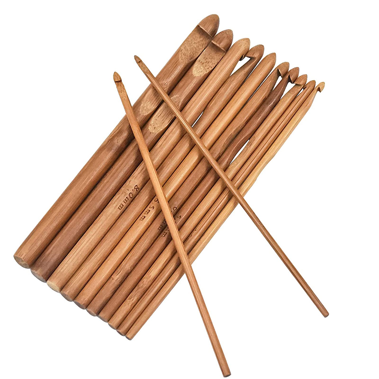 Bamboo Crochet Hooks Set 12PCS Knitting Needles Set Beginners 3.0mm/3.5mm/4.0mm/4.5mm/5.0mm/5.5mm/6.0mm/6.5mm/7mm/8mm/9mm/10.0mm Wood Knitting Needle Yarn Knitted Accessories for DIY Scarf Sweater