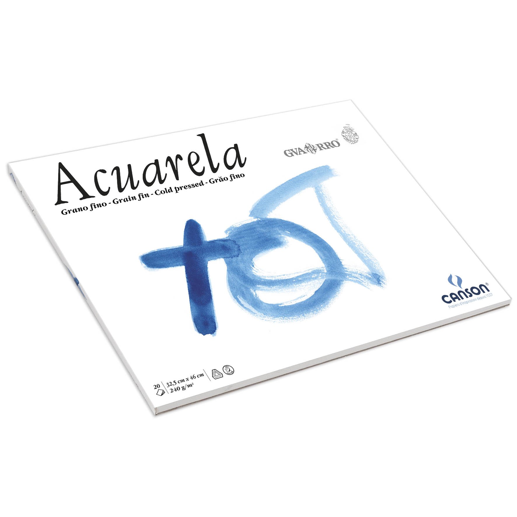 Canson Guarro Acuarela Watercolour Paper Pad, Glued on One Side, Fine Grain, 240 g, 20 Sheets, 32.5 x 18 cm, White