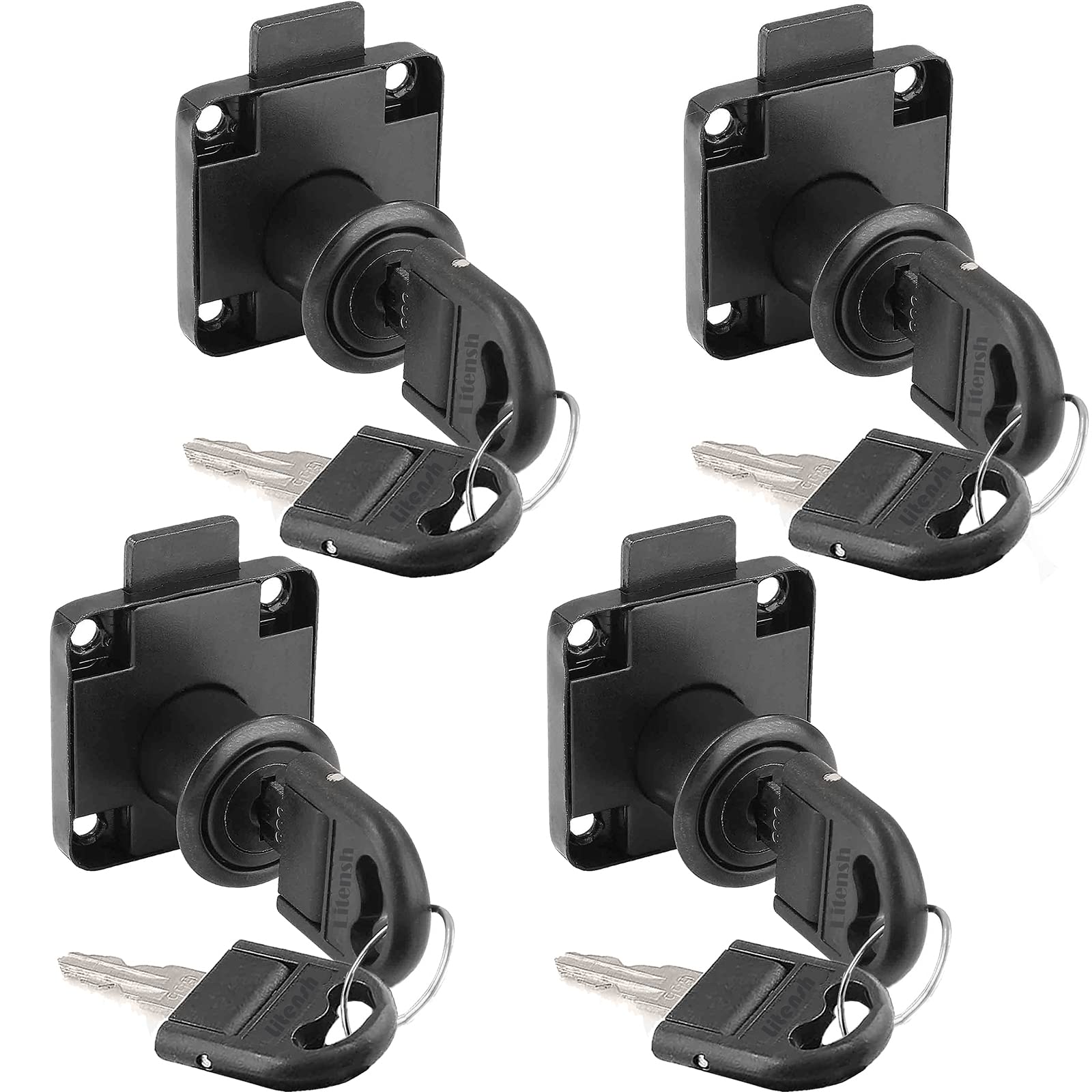 Litensh 4pcs 22mm Cam Lock with Key Alike, Security Cabinet Lock Cupboard Drawer Locks for Furniture Letterbox Postbox Mailbox Lever Toolbox Household Office Door Locker Locks Black
