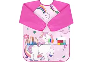 Bassion Smocks for Kids, Toddler Art Smock Artist Painting Aprons Waterproof Long Sleeve with 3 Pockets for Age 2-6 Years
