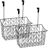 AVLA 2 Pack Over The Cabinet Door Organizer, Grid Storage Baskets with Hooks, Metal Wall Hanging Basket Holder Rack, Wire Kitchen Sink Organization Bin for Bathroom Shampoo, Body Wash