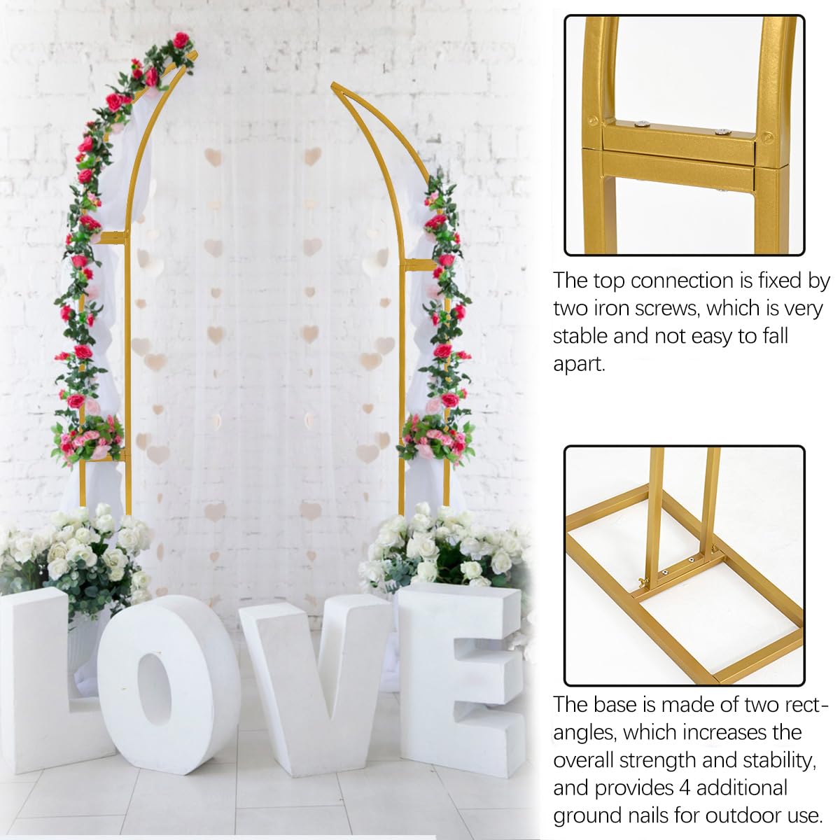 Vincidern 2pcs Curved Wedding Arch Backdrop Stand for Bridal Shower, Gold Wedding Arch, Half Metal Balloon Arch for Wedding Ceremony, Bridal Shower, Engagement Party, Celebration (5.9ft,6.9ft)