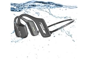 SAMVEK Swimming headphones, IP68 waterproof wireless bone conduction headphones, open headphones sports Bluetooth 5.3, built-in MP3 player 32G memory, suitable for swimming, running, cycling, fitness, office