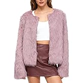 Amazhiyu Women's Faux Fur Zip Up Jacket Pockets Long Sleeve Winter Coat