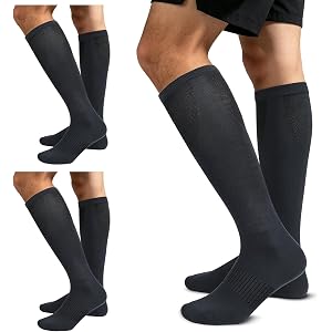 SeiorHou Bamboo Viscose Compression socks Men,3 Pair 15-20 mmHg Knee High Soft Support for Teacher Running Travel Work
