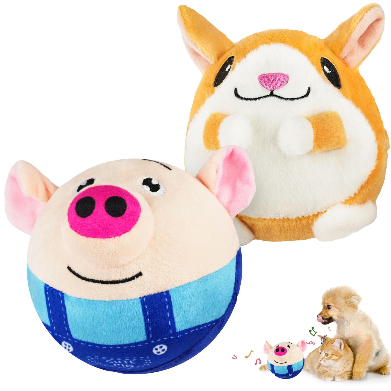 Adiwo Active Moving Pet Plush Toy, Talking Moving, Rechargeable Dog Cat Interactive Toys, Pet Bounce Toys with 1 Rolling Ball and 2 Ball Covers, Electronic Training for Cats & Small Dogs