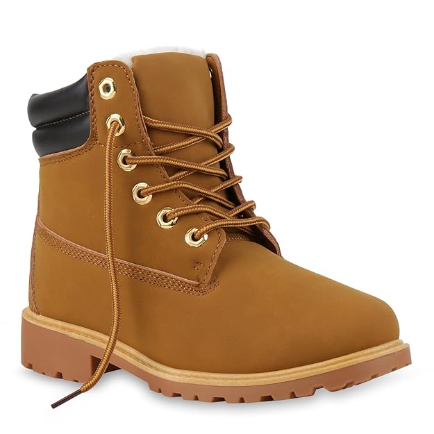 Stiefelparadies Unisex Damen Herren Stiefeletten Worker Boots Übergrößen Warm Gefüttert Flandell
