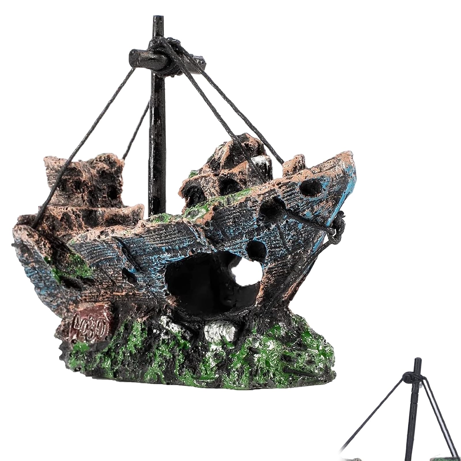 FDRJKN Artificial Plant, Aquarium Decoration, Small Realistic Shipwreck & Artificial Plants Set, 3 Count, White