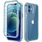 Lifedance New for iPhone 12/12 Pro Case, Full-Body Rugged Protective Case with Built-in Screen Protector, 10 FT Military Grade Drop Protection Heavy Duty Shockproof Phone Case, Clear Blue