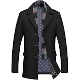 INVACHI Men's Wool Blend Trench Coat Single Breasted Peacoat | With Detachable Soft Scarf,Notched Lapel,Winter Warm Pea Coat ,Business Formal Casual Suit Jacket,Wool Dress Coat