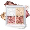 Boobeen Blush and Highlighter Palette- 4-color Metallic Shimmer Shadow Powder, Illuminator Makeup Set for Shading, Highlighting & Defining the Face
