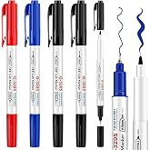 Janlaugh 5 Pack Alcohol Resistant Lab Markers, Black Dual Tip Pens | Permanent Freezer Pens, Dual Head 0.5mm Fine Point and 1.0mm Tip, Designed for Industrial, Lab and Hospital Use
