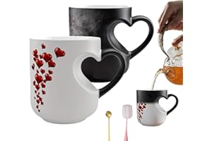 10.2 oz Heart Shaped Color Changing Mug, Magic Heat Changes to Hearts Cups, Thermochromic Magic Reveal Design, Fun Novelty Ce