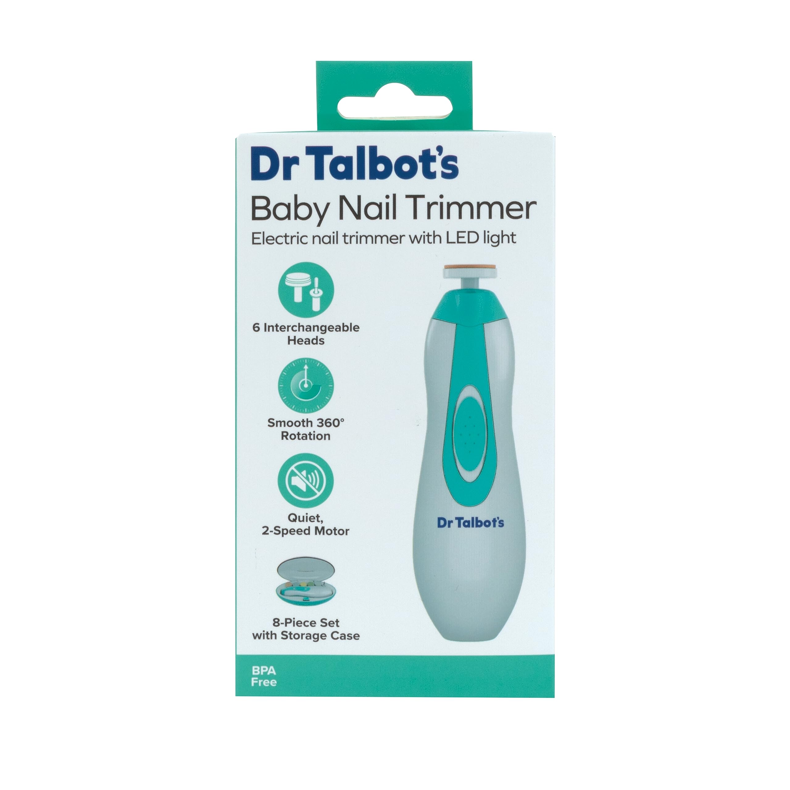 Dr. Talbot's Electric Nail Trimmer for Babies - Baby Nail File with LED Light and Storage Case - 3+ Months