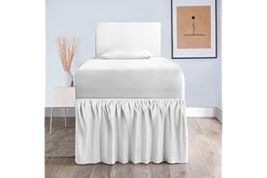 S-SNAIL-OO Dorm Bed Skirt - Ruffled Extra Long Bed Skirt Twin-XL, 110g Brushed Cloth Twin Bed Skirt - College Dorm Room Essentials - 32"/36" Drop (White, Twin-XL/36 Drop)